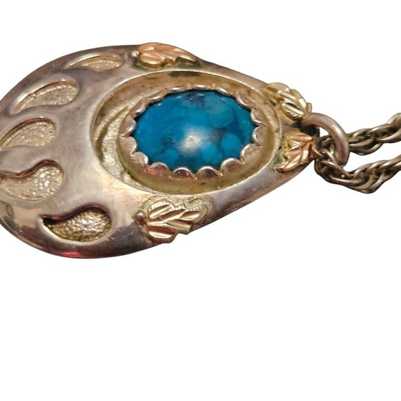 Sterling Silver 12K Black Hills Gold Bear Paw Necklace Turquoise Native American - Picture 2 of 6